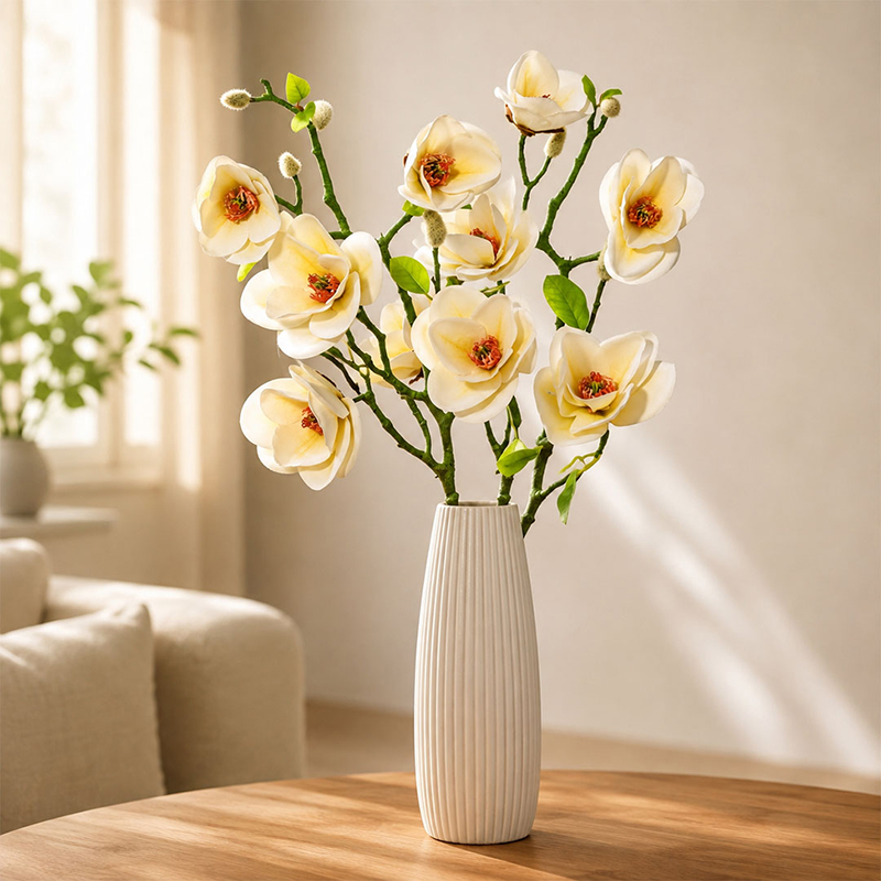 Blush Petal Muse Magnolia Artificial Flower Stick (Ivory) - Set of Two