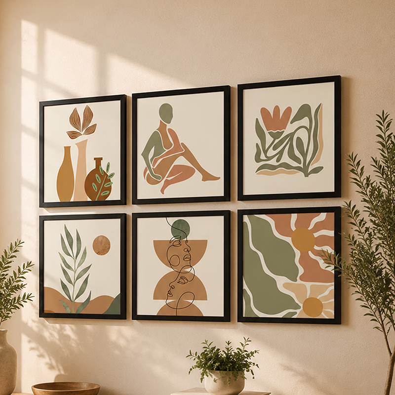 Sun (Drenched Paper Wall Painting With Frame) - Set Of Six