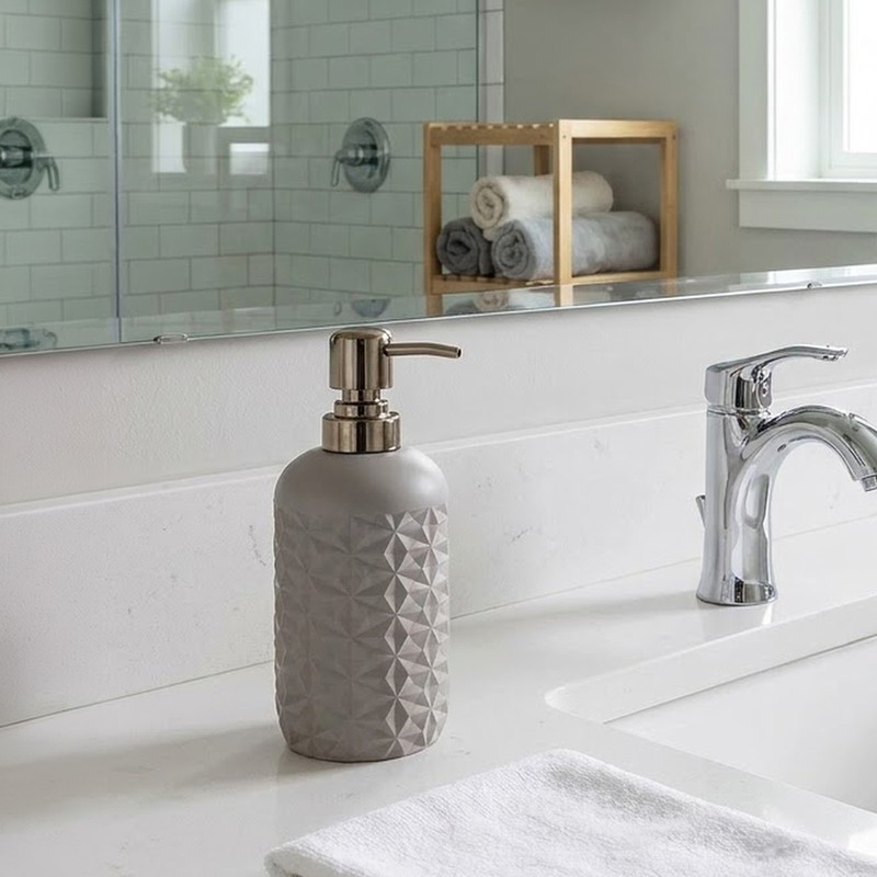 Faceted Polyresin Soap Dispenser (Grey) - 420 mL - 420 mL
