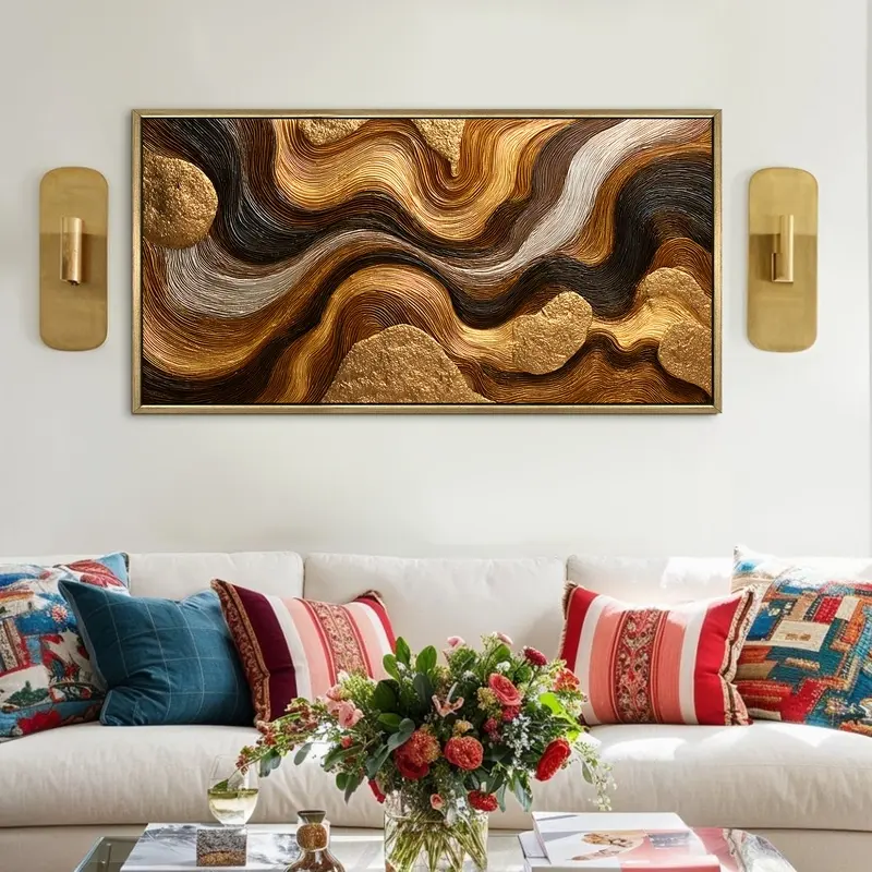 Bronze Swirl Abstract Canvas Wall Painting