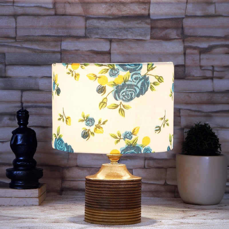 Pelargonium Wooden Table Lamp - Blue
