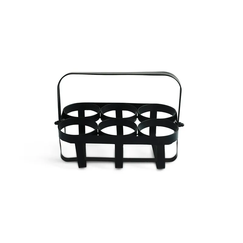 Empty black iron holder with six circular cup slots
