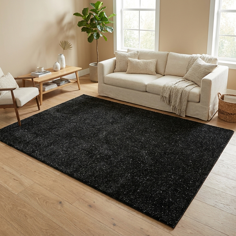 Cosmos Soft Touch Anti Skid Carpet - Black - 3 x 5 ft
