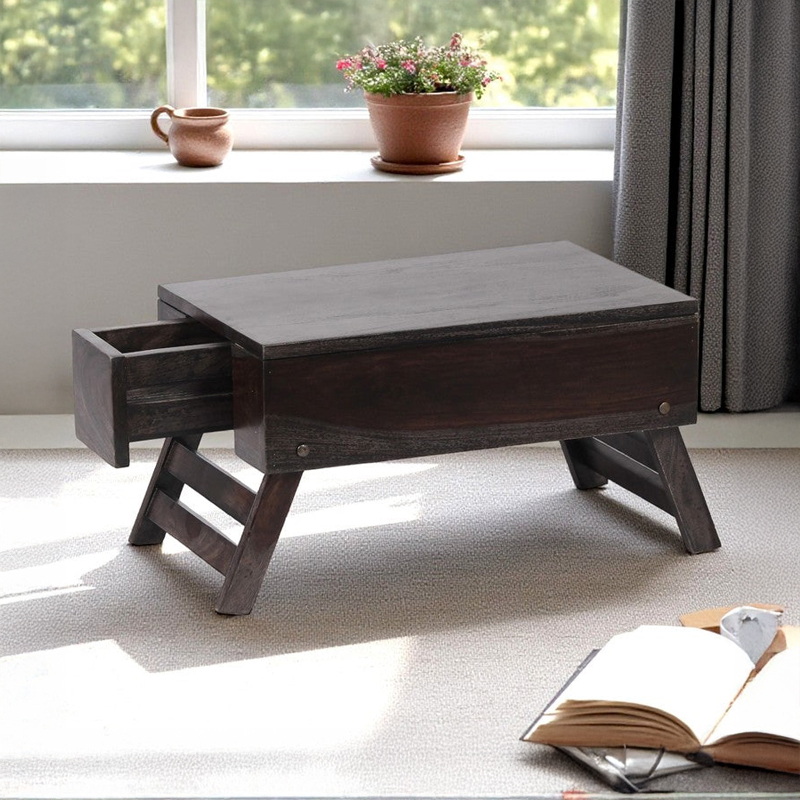 Nverox Sheesham Wooden Side & Bedside Table - Dark Brown
