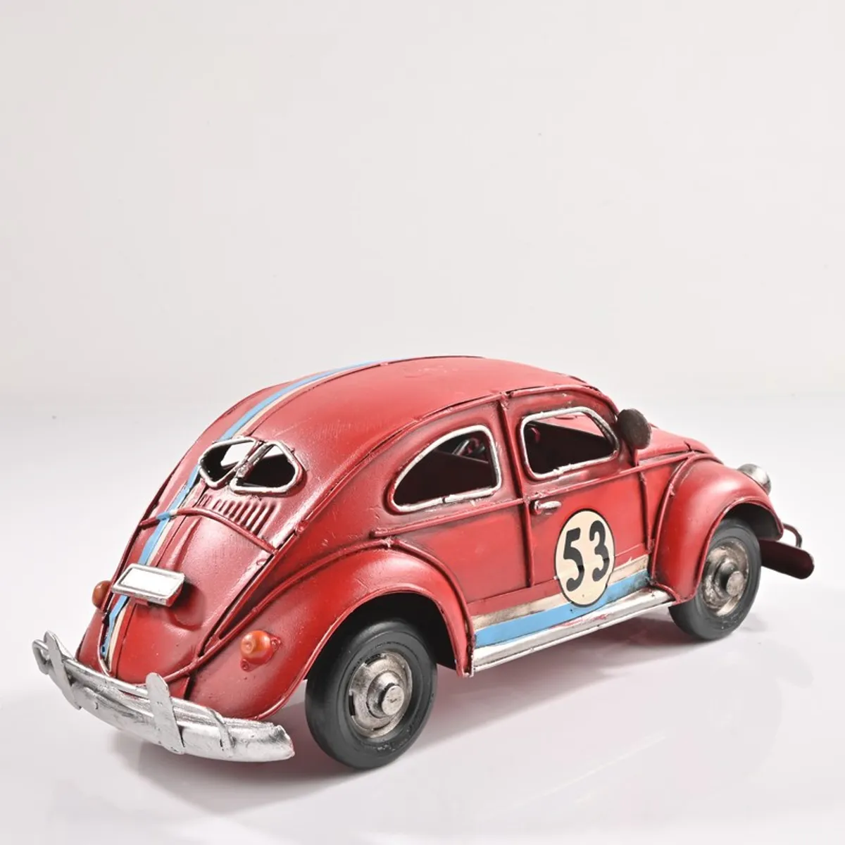 Rear angled view of the red vintage car tabletop showpiece