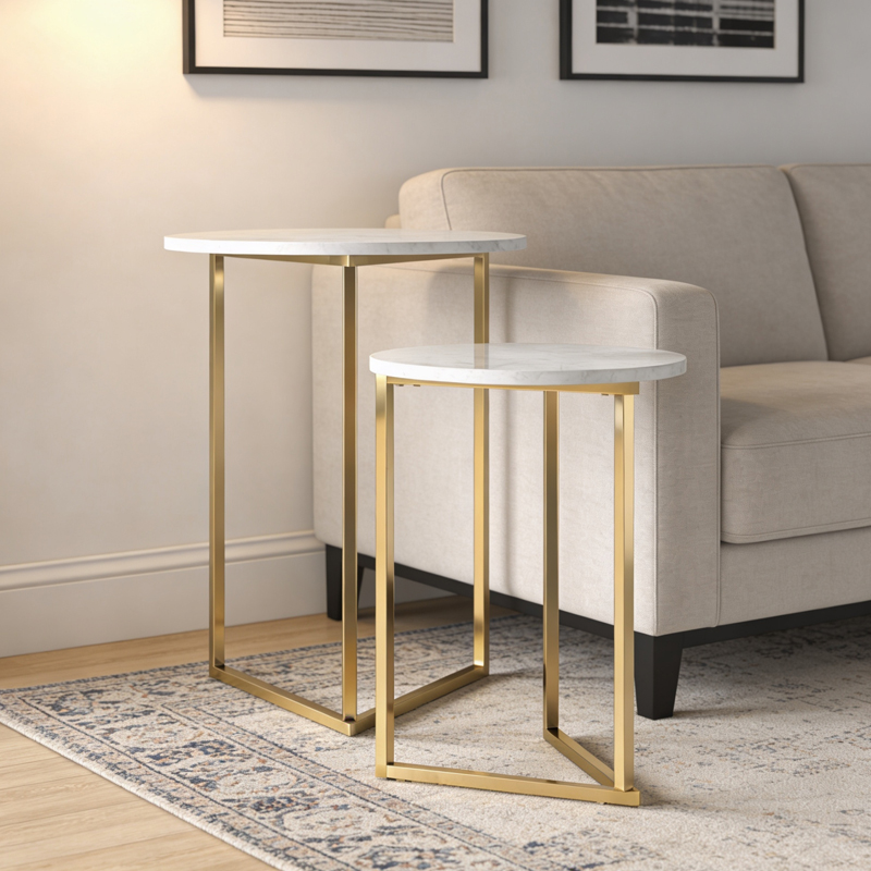 Yardley Marble Top Side Table - Set of Two