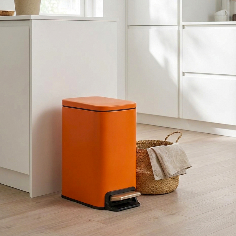 Flame Crest Utility Stainless Steel Dustbin - Orange
