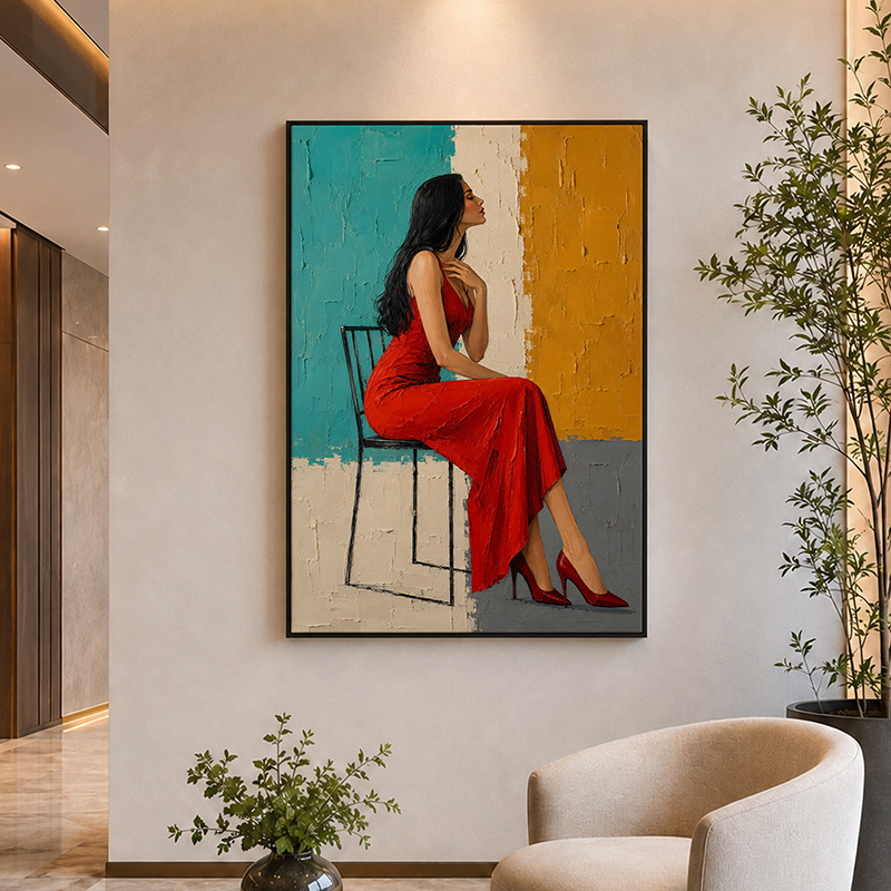 Poised in Scarlet Canvas Wall Painting With Frame - Small