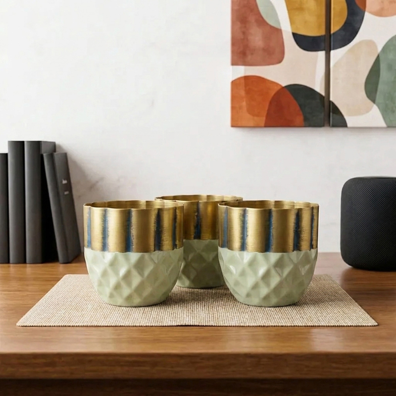 Hexagonal Harmony Metal Planter - Set of Three