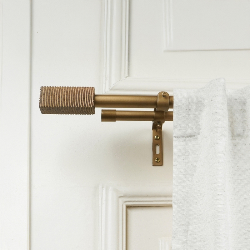 Cedar Etch Duo Extendable 1" Double Curtain Rods With Square Finial & Brackets