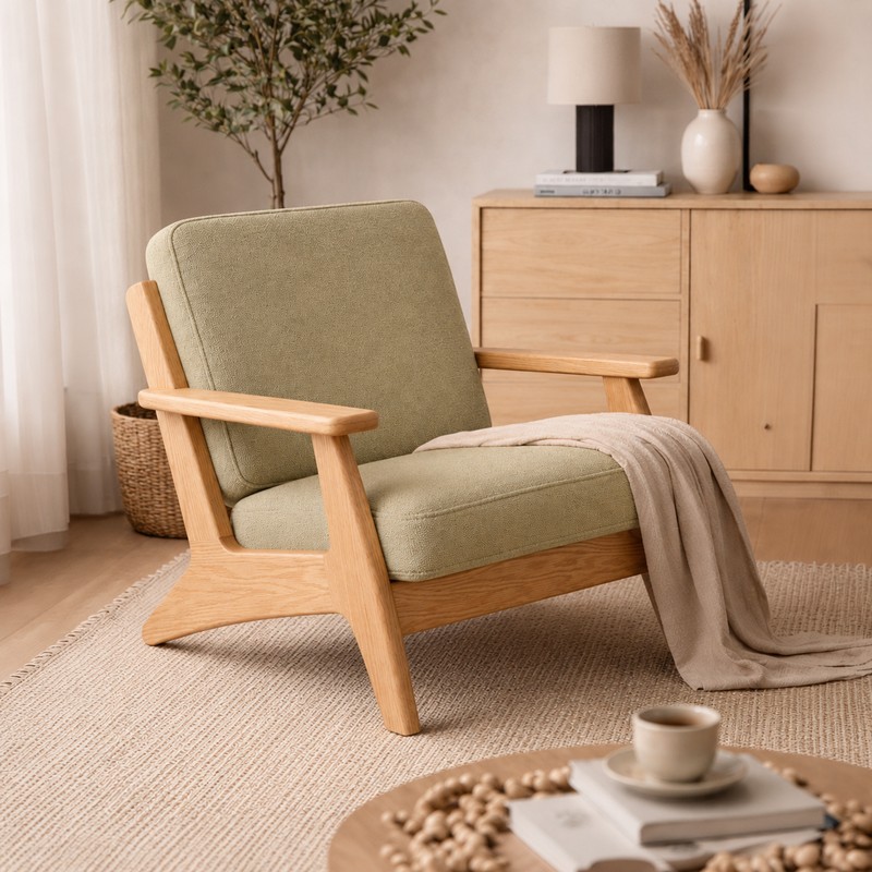 Brontel Teak Wood & Velvet Accent Chair