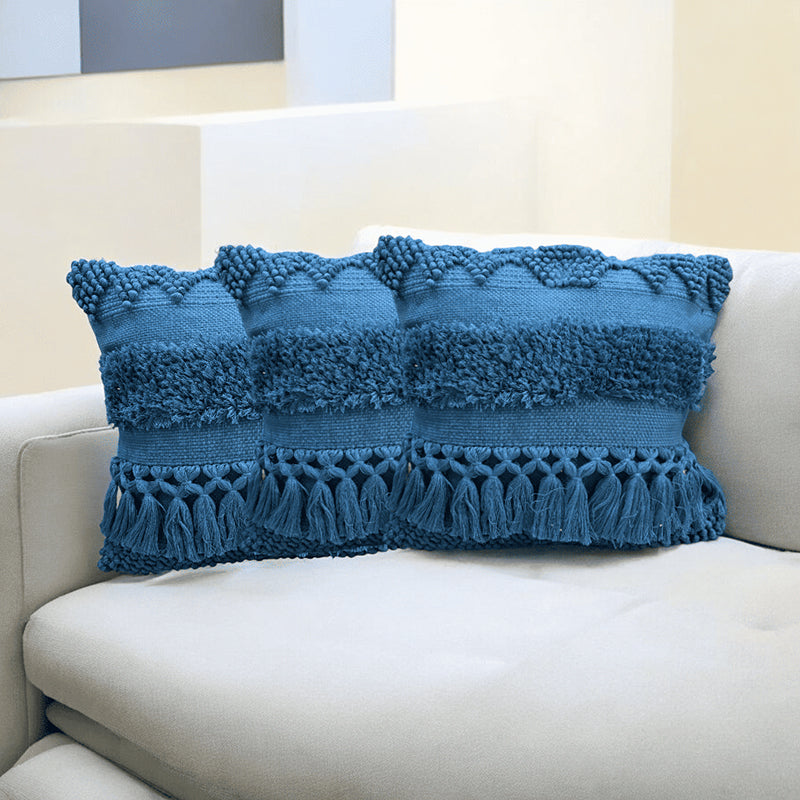 Squish-A-Lot Tufted Cushion Cover (Blue) - Set Of Three - 18 x 18 Inches