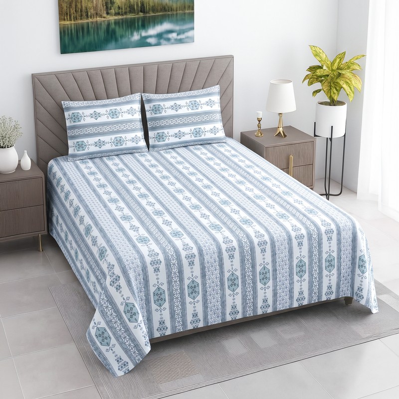 Cultural Weaves Cotton Bedsheet (Blue) - 400 TC - Queen/Double