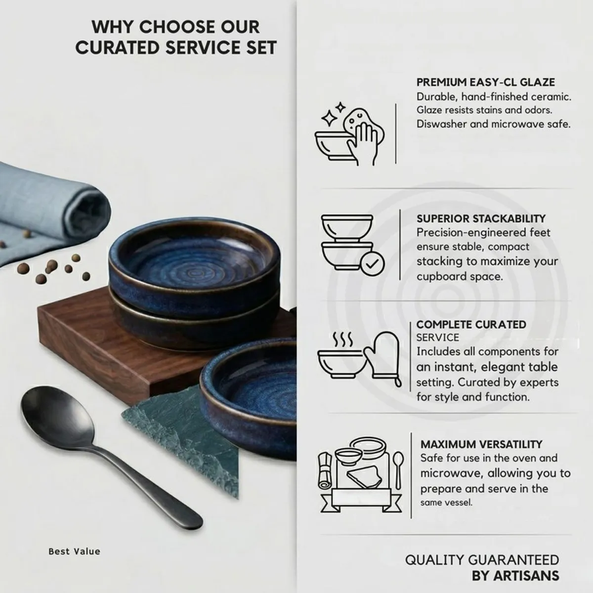 Blue ceramic dip bowls styled with printed feature graphics