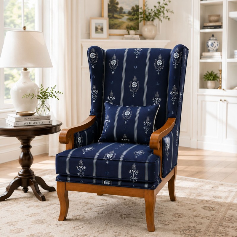 Calmrest Teak Wood & Suede Lounge Chair - Blue