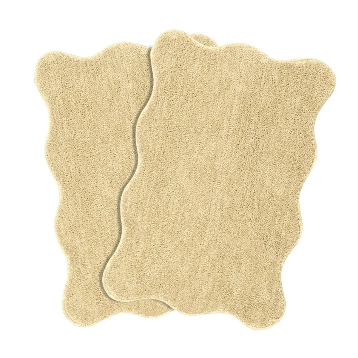 Two beige textured bath mats shown overlapping on a white background