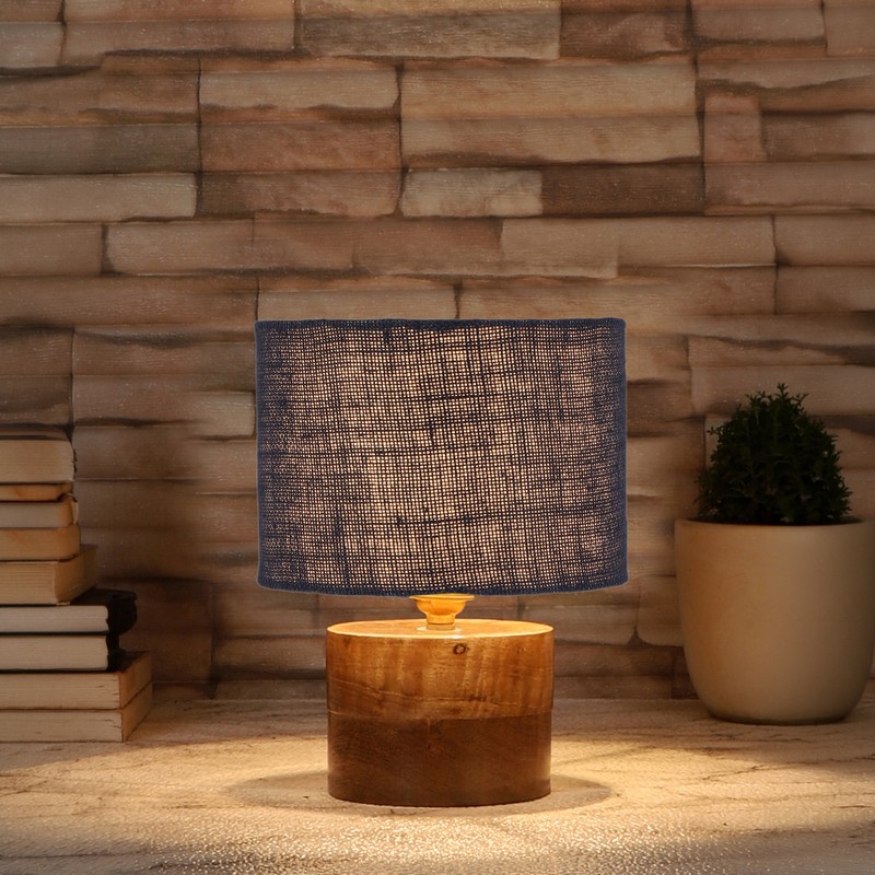 Alnus Wooden Table Lamp - Navy Blue