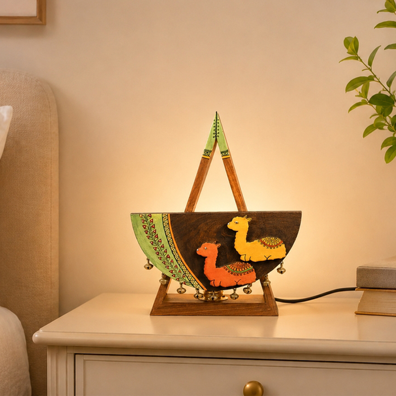 Camelia Handcrafted Wooden Table Lamp - Multicolor