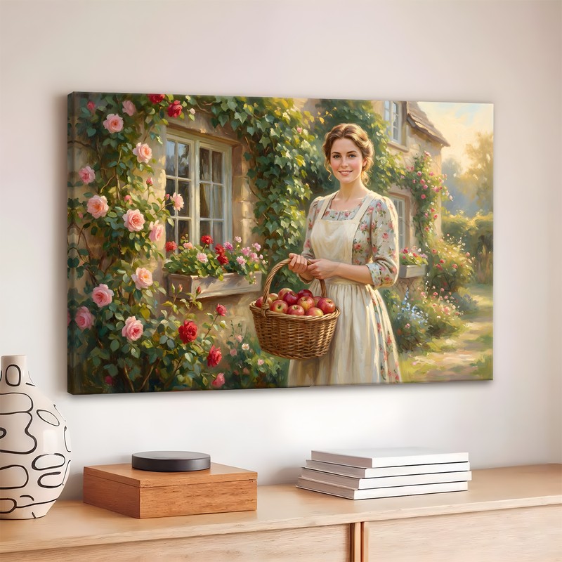 Apple Blossom Cottage Canvas Wall Art - 380 GSM