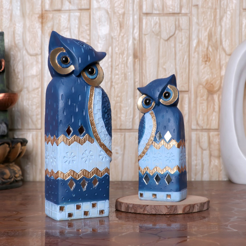 Arabian Owl Showpiece (Blue) - Set of Two