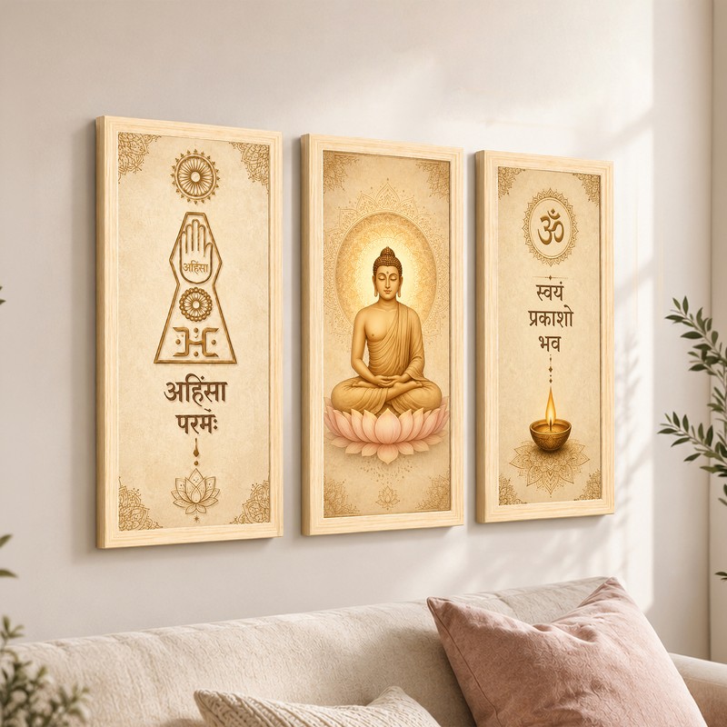 Buddha's Inner Light Wall Painting With Frame - Set of Three