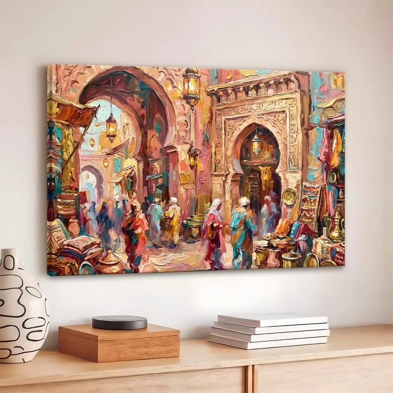Vibrant Bazaar Archway Scene Canvas Wall Painting