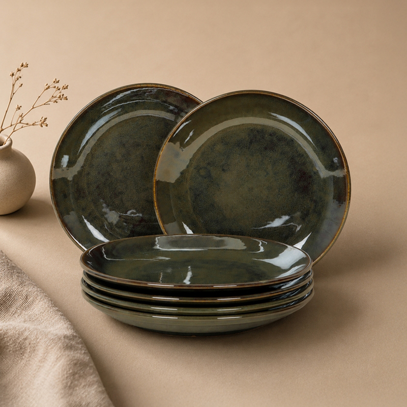 PlateMate Ceramic Quarter Plate (Olive Green) - Set Of Six