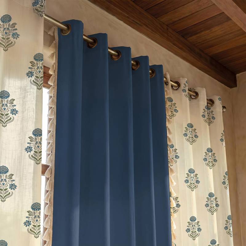 Urban Space Liberty & Aura Curtain (Blue, Indigo) - Set Of Three - Window - 5 ft