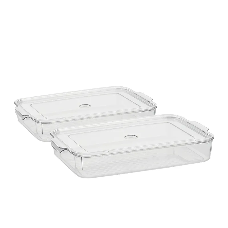 Two clear rectangular organisers with lids displayed on a white background
