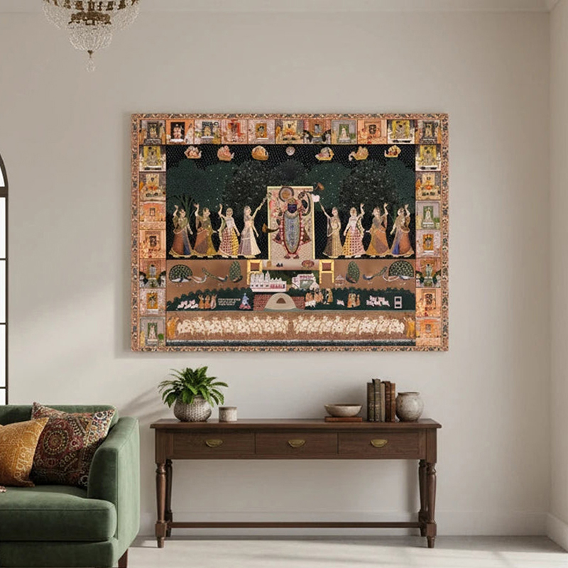 Krishna Shrine Canvas Wall Painting - Small