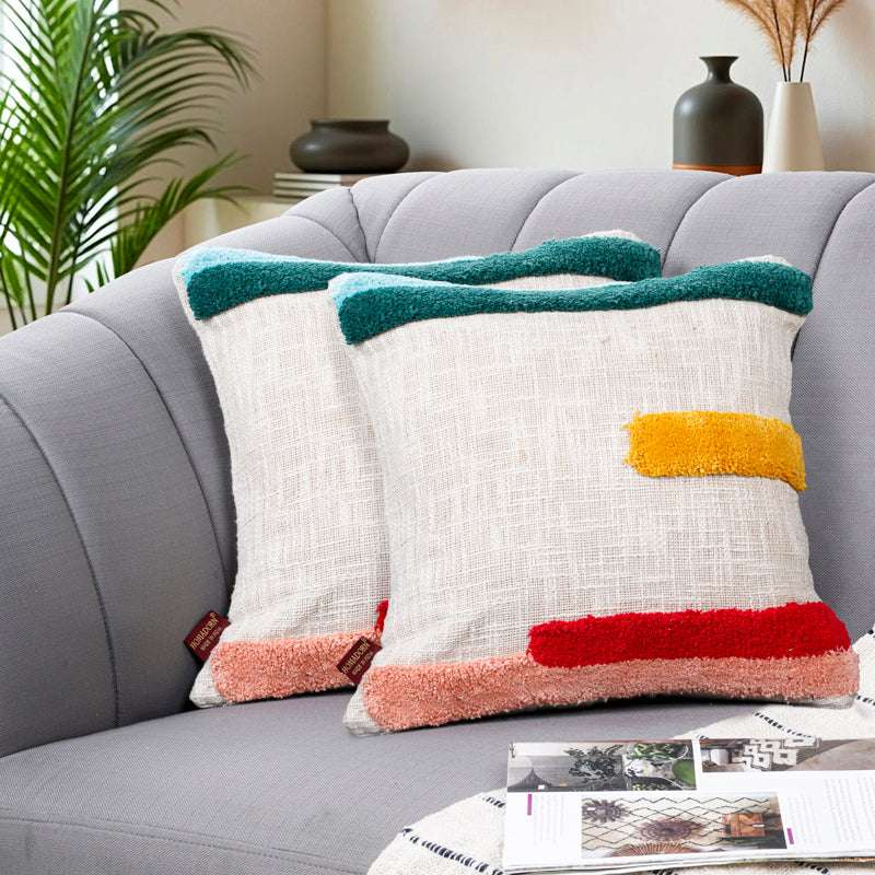 Strips Tufted Cushion Cover Set - Set Of Two