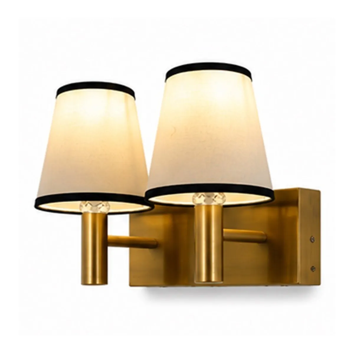 Angled view showing the depth and gold-toned finish of the twin wall lamp