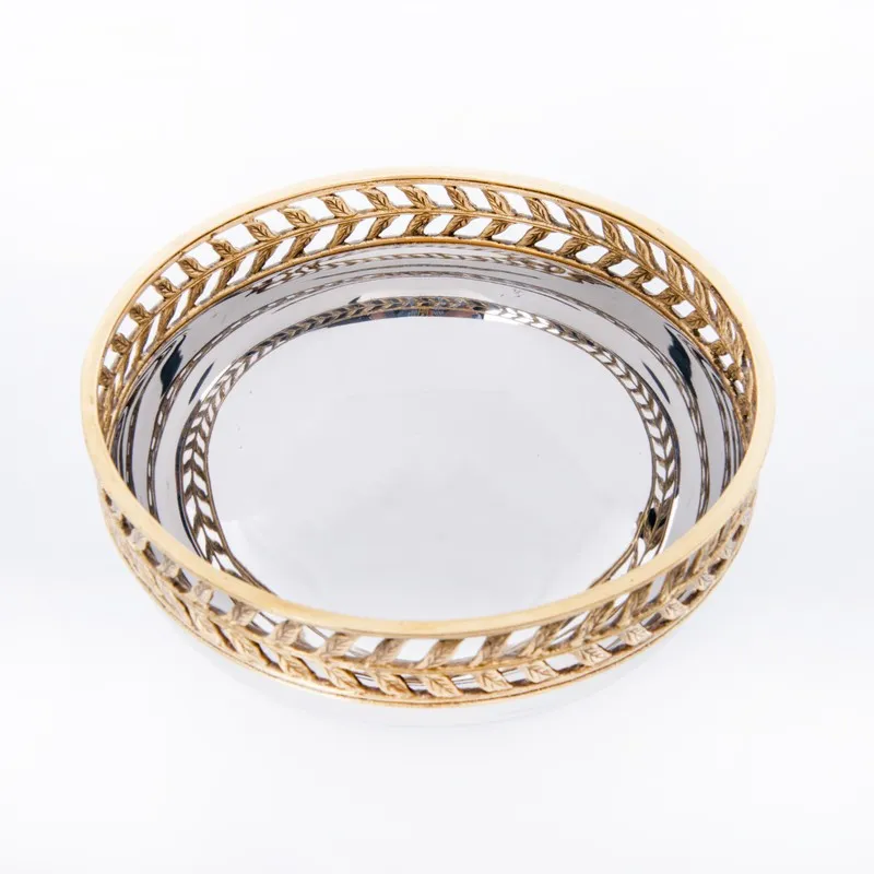 Top view showing the reflective silver interior and gold decorative rim