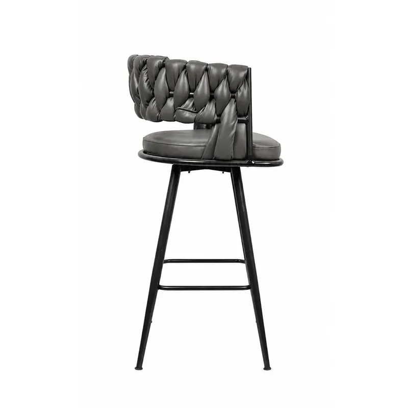 Side view of the dark grey bar stool showing its textured back and metal legs.