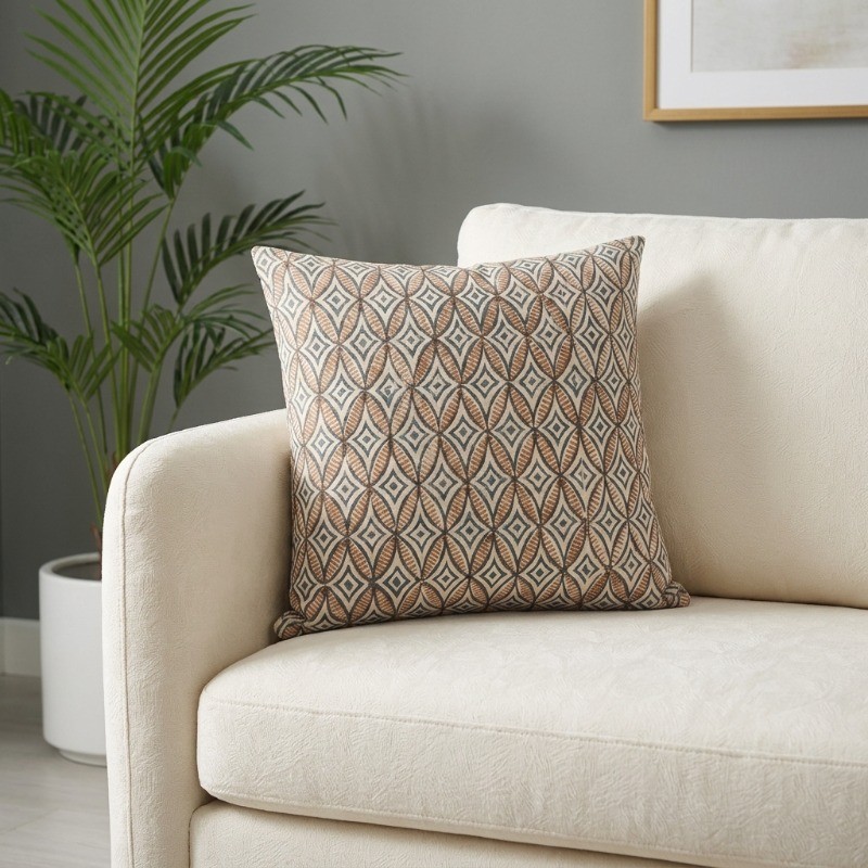 Petal Path Printed Cotton Cushion Cover - White,Blue
