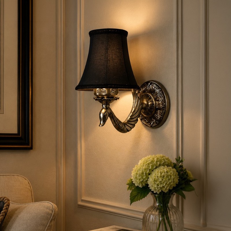 Ravelle Regal Cotton Wall Lamp - Black
