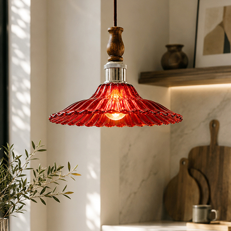 Viridian Glass Ceiling Lamp - Red