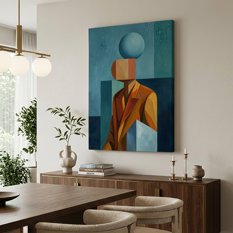 Sphere-Headed Gentleman Canvas Wall Painting - Blue - Small