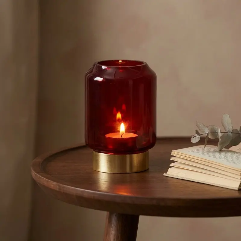 Ruby Glow Glass Candle Holder