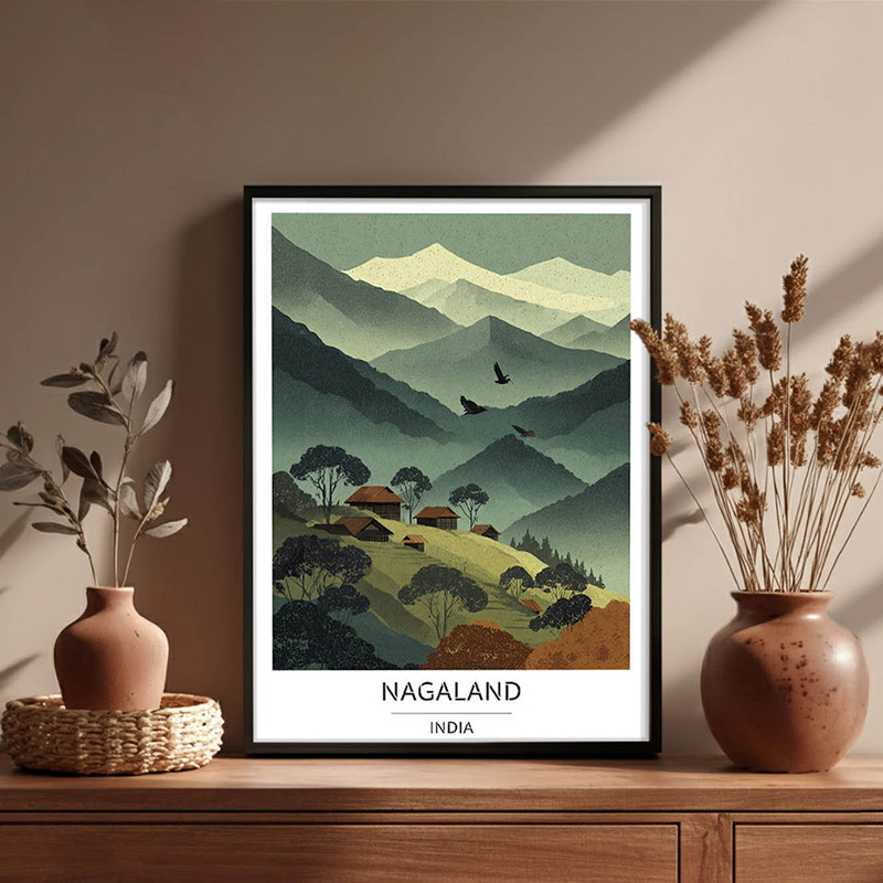 Valley Echoes of Nagaland Wall Art With Black Frame - Small