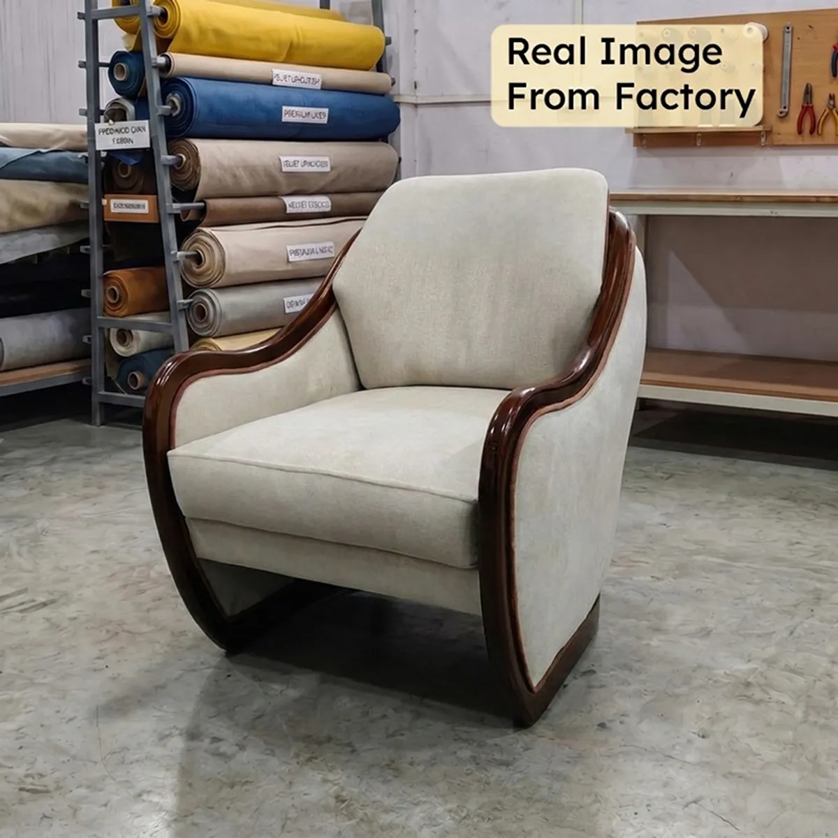 Wynmere Teak Wood & Velvet Accent Chair