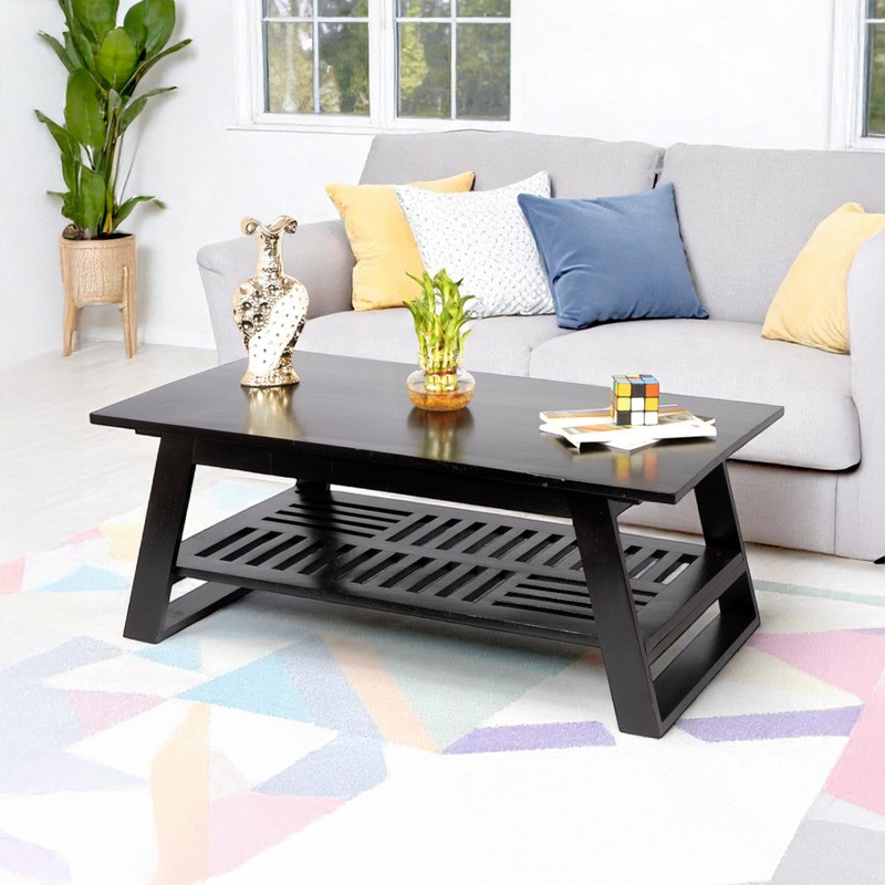 Azvino Sheesham Wooden Center Table - Black