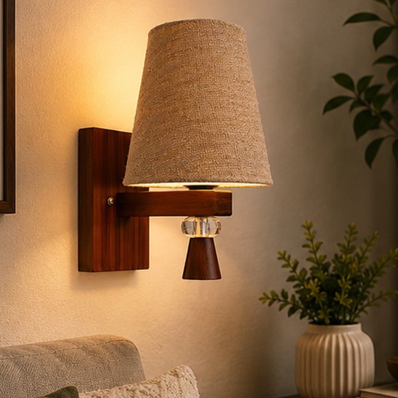 Linen Taper Jute Wall Lamp - Brown