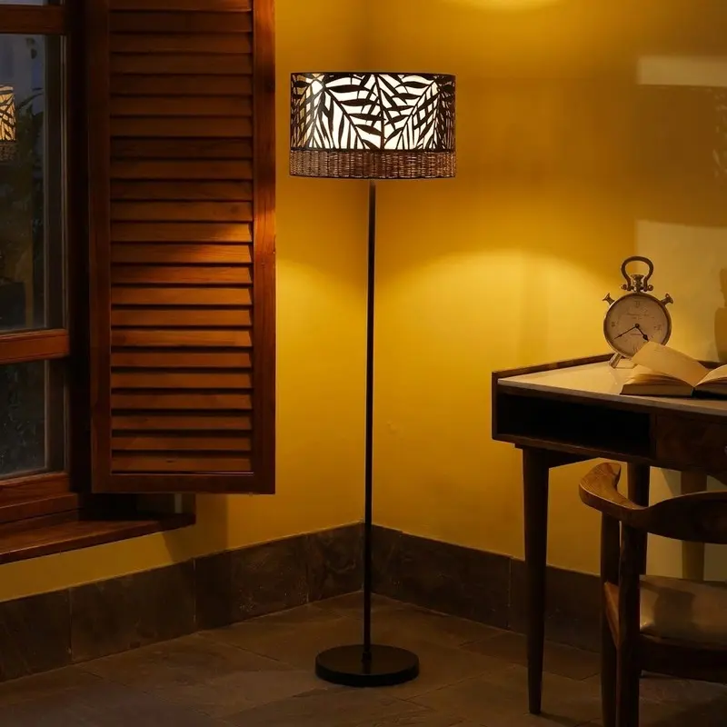 Palm Pattern Cotton Shade Floor Lamp