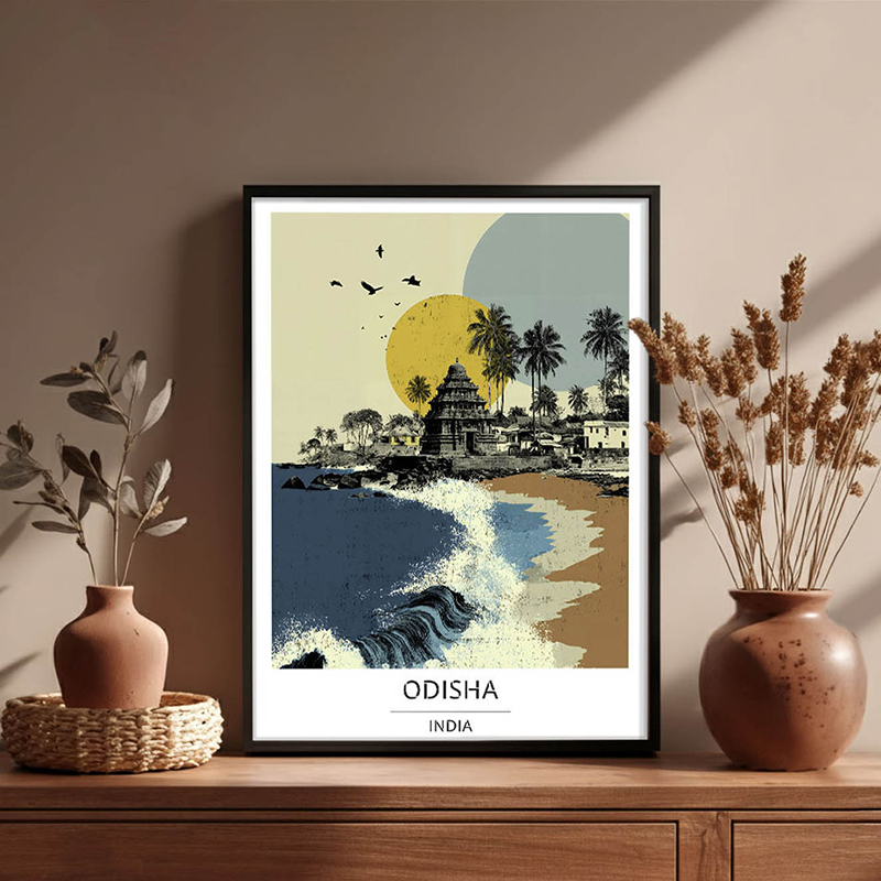 Golden Shores of Odisha Wall Art With Black Frame - Small