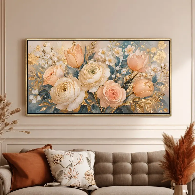 Peach Bloom Garden Symphony Canvas Wall Painting