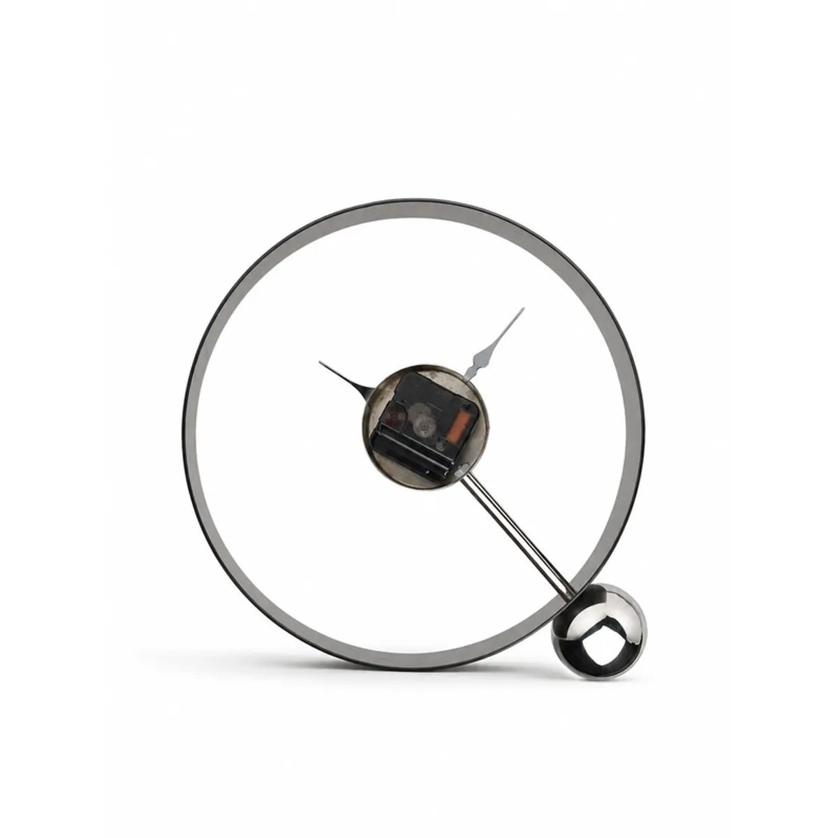 Back view of the open round iron table clock
