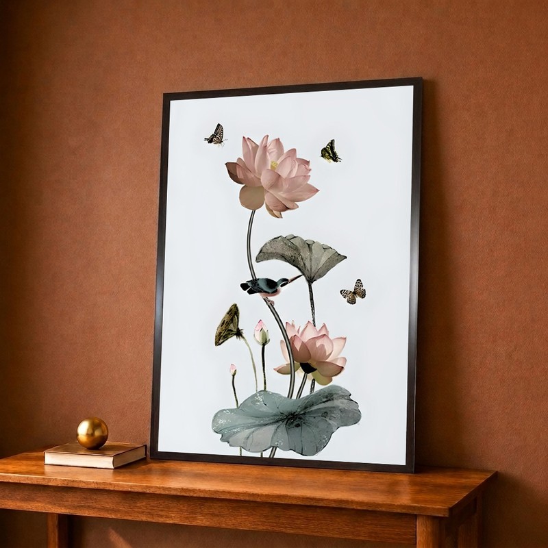 Lotus Butterfly Serenity Canvas Wall Painting