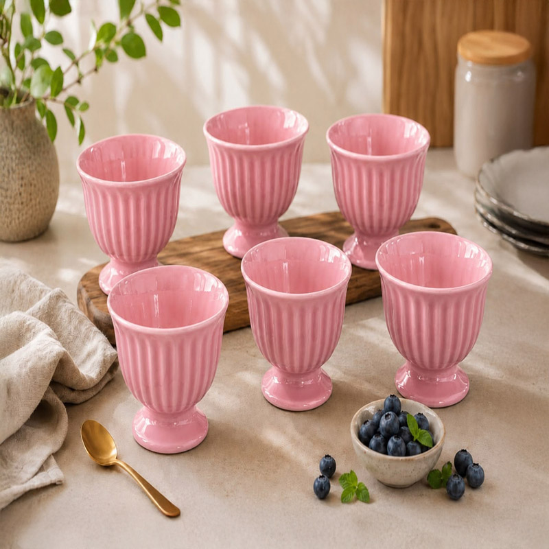 Amore Ceramic Ice Cream Cup (160 mL Each/Pink) - Set of Six