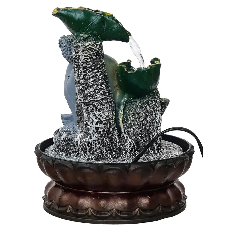 Rear view of Buddha leaf fountain showing textured back and cord